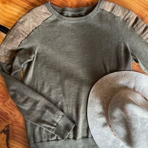 All Saints Olive Green Sweater with Leather Shoulders